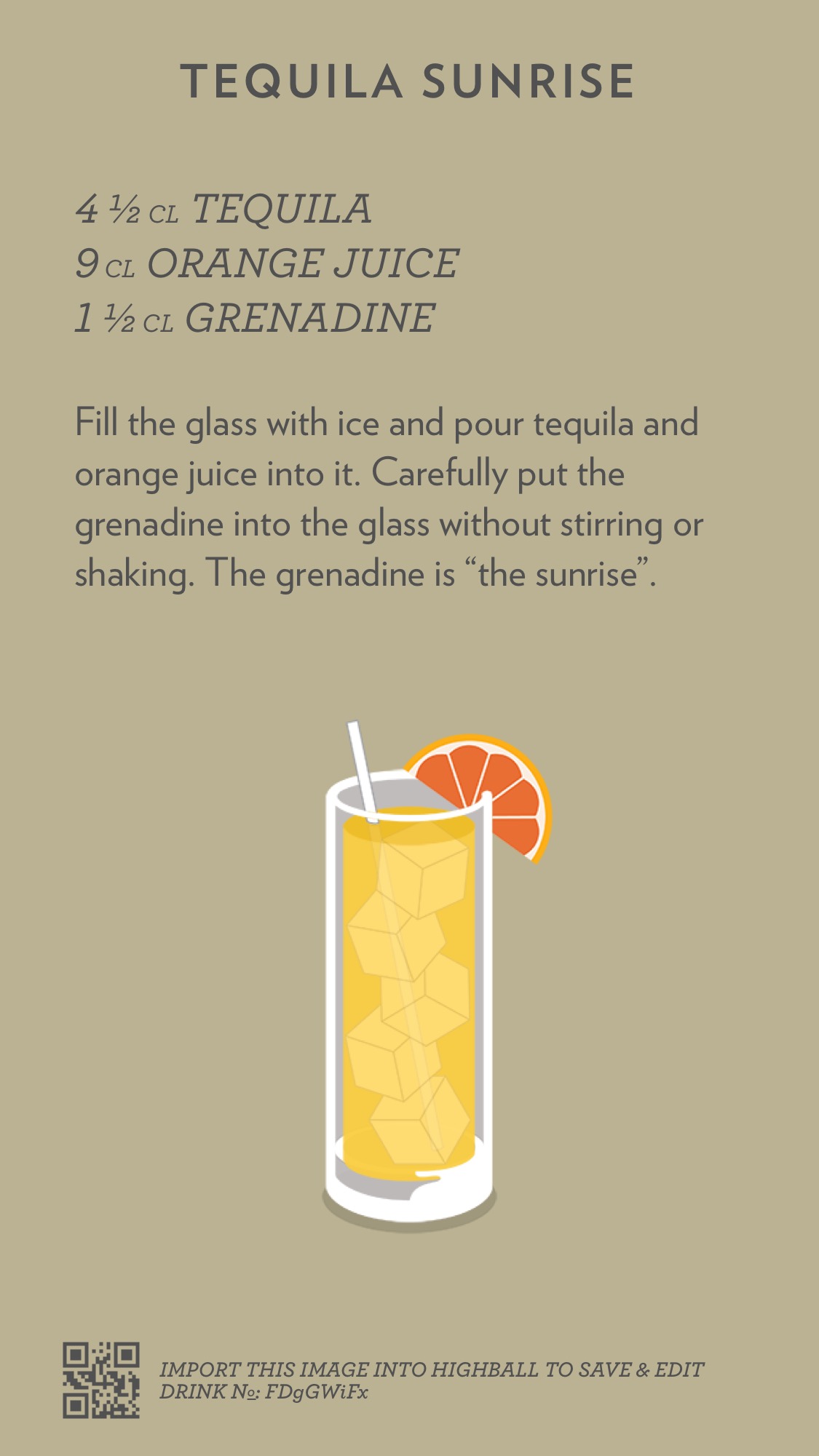 A recipe for a Tequila Sunrise cocktail